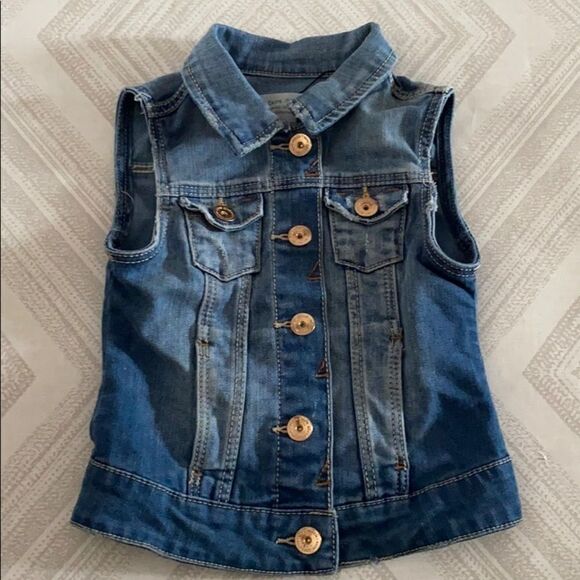 Zara Girls Blue Distressed Denim Button Vest - Picture 1 of 8